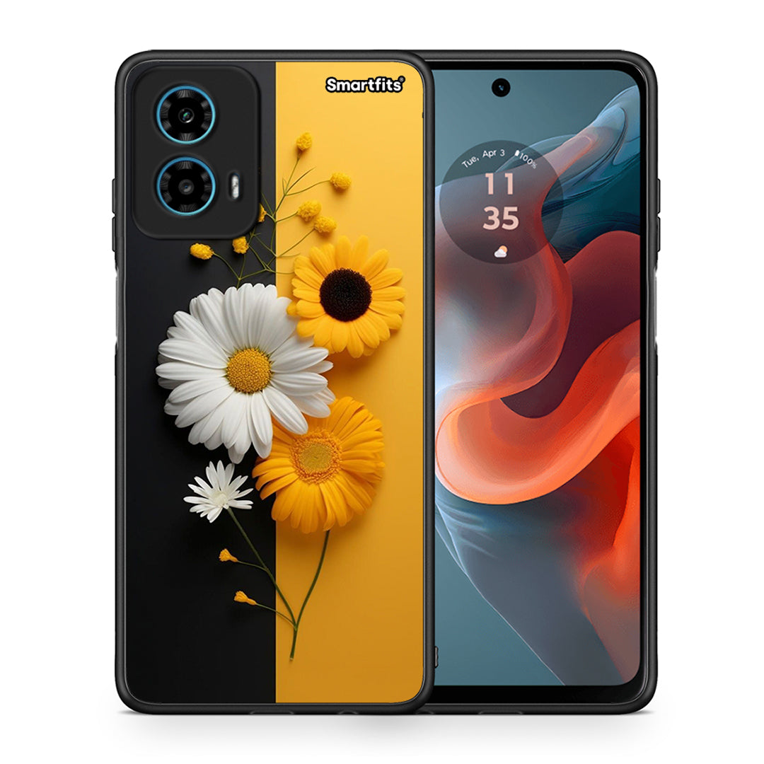 Θήκη Motorola G34 5G Yellow Daisies από τη Smartfits με σχέδιο στο πίσω μέρος και μαύρο περίβλημα | Motorola G34 5G Yellow Daisies case with colorful back and black bezels