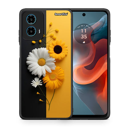 Θήκη Motorola G34 5G Yellow Daisies από τη Smartfits με σχέδιο στο πίσω μέρος και μαύρο περίβλημα | Motorola G34 5G Yellow Daisies case with colorful back and black bezels