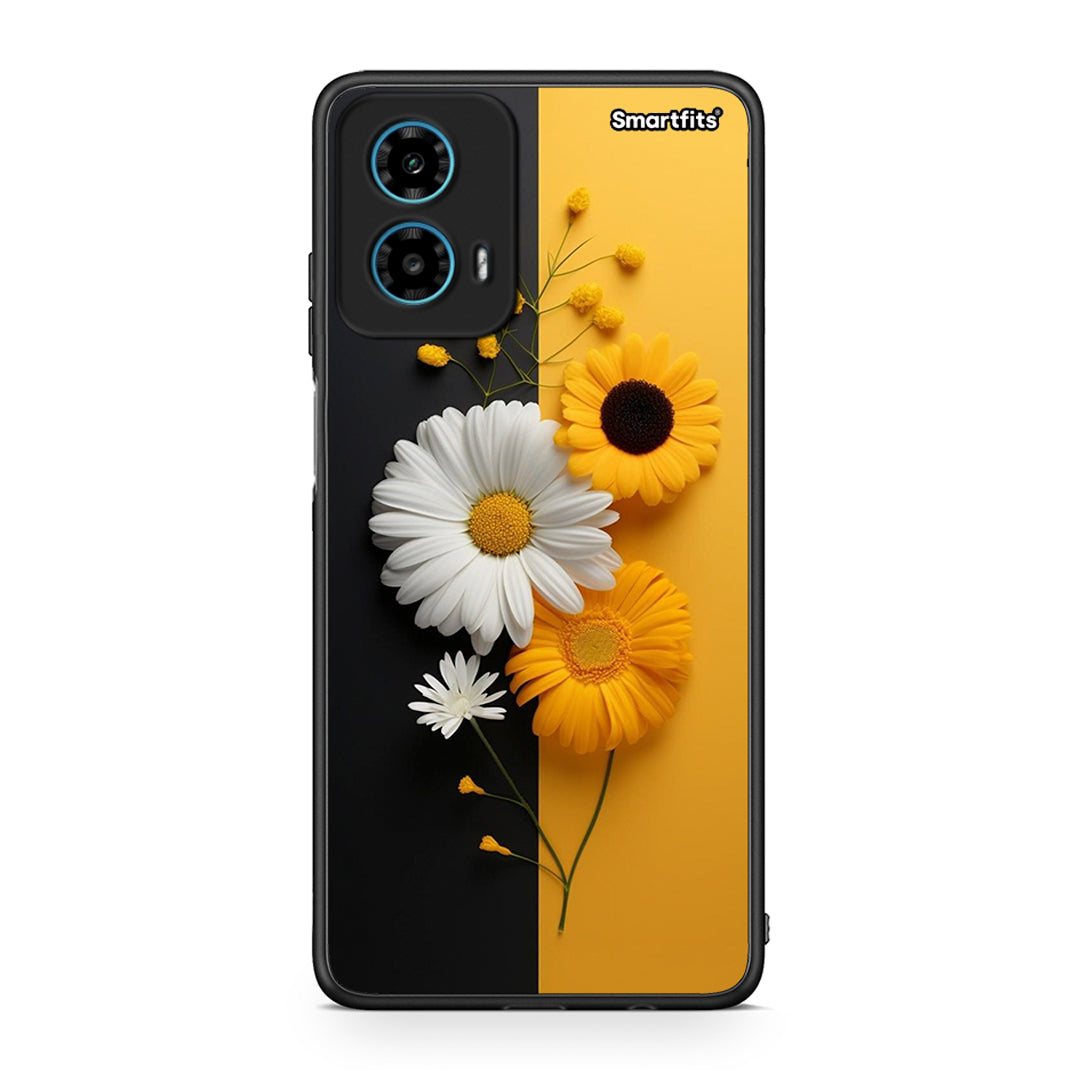Motorola G34 5G Yellow Daisies θήκη από τη Smartfits με σχέδιο στο πίσω μέρος και μαύρο περίβλημα | Smartphone case with colorful back and black bezels by Smartfits