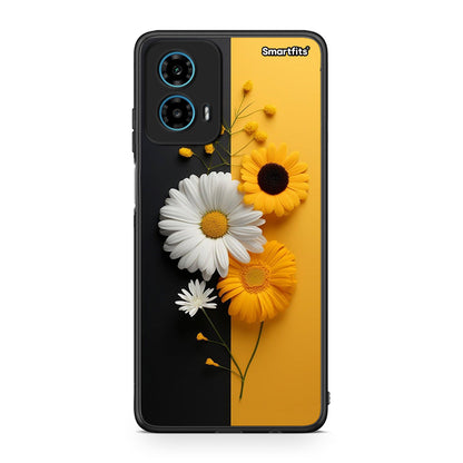 Motorola G34 5G Yellow Daisies θήκη από τη Smartfits με σχέδιο στο πίσω μέρος και μαύρο περίβλημα | Smartphone case with colorful back and black bezels by Smartfits