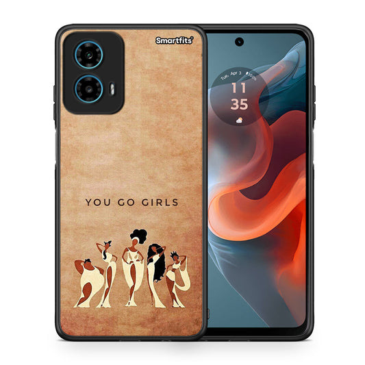 Θήκη Motorola G34 5G You Go Girl από τη Smartfits με σχέδιο στο πίσω μέρος και μαύρο περίβλημα | Motorola G34 5G You Go Girl case with colorful back and black bezels