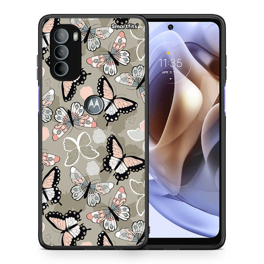Θήκη Motorola Moto G31 Butterflies Boho από τη Smartfits με σχέδιο στο πίσω μέρος και μαύρο περίβλημα | Motorola Moto G31 Butterflies Boho case with colorful back and black bezels