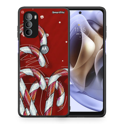 Θήκη Motorola Moto G31 Candy Cane από τη Smartfits με σχέδιο στο πίσω μέρος και μαύρο περίβλημα | Motorola Moto G31 Candy Cane case with colorful back and black bezels