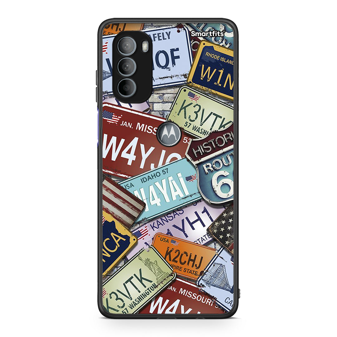 Motorola Moto G31 Car Plates θήκη από τη Smartfits με σχέδιο στο πίσω μέρος και μαύρο περίβλημα | Smartphone case with colorful back and black bezels by Smartfits