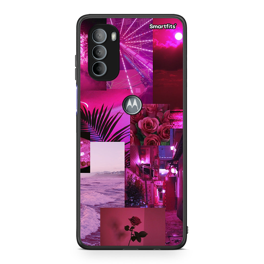 Motorola Moto G31 Collage Red Roses Θήκη Αγίου Βαλεντίνου από τη Smartfits με σχέδιο στο πίσω μέρος και μαύρο περίβλημα | Smartphone case with colorful back and black bezels by Smartfits