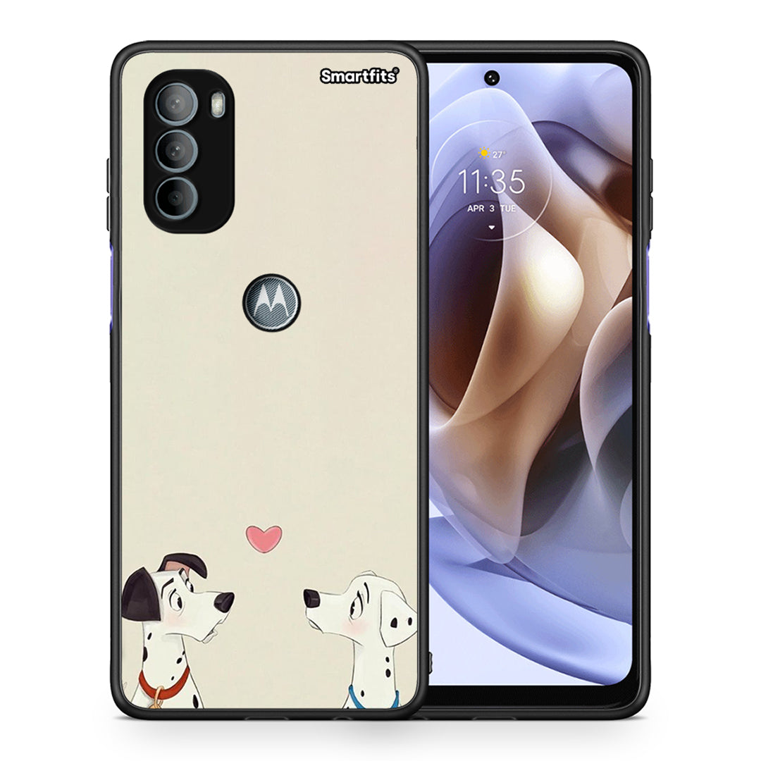 Θήκη Motorola Moto G31 Dalmatians Love από τη Smartfits με σχέδιο στο πίσω μέρος και μαύρο περίβλημα | Motorola Moto G31 Dalmatians Love case with colorful back and black bezels