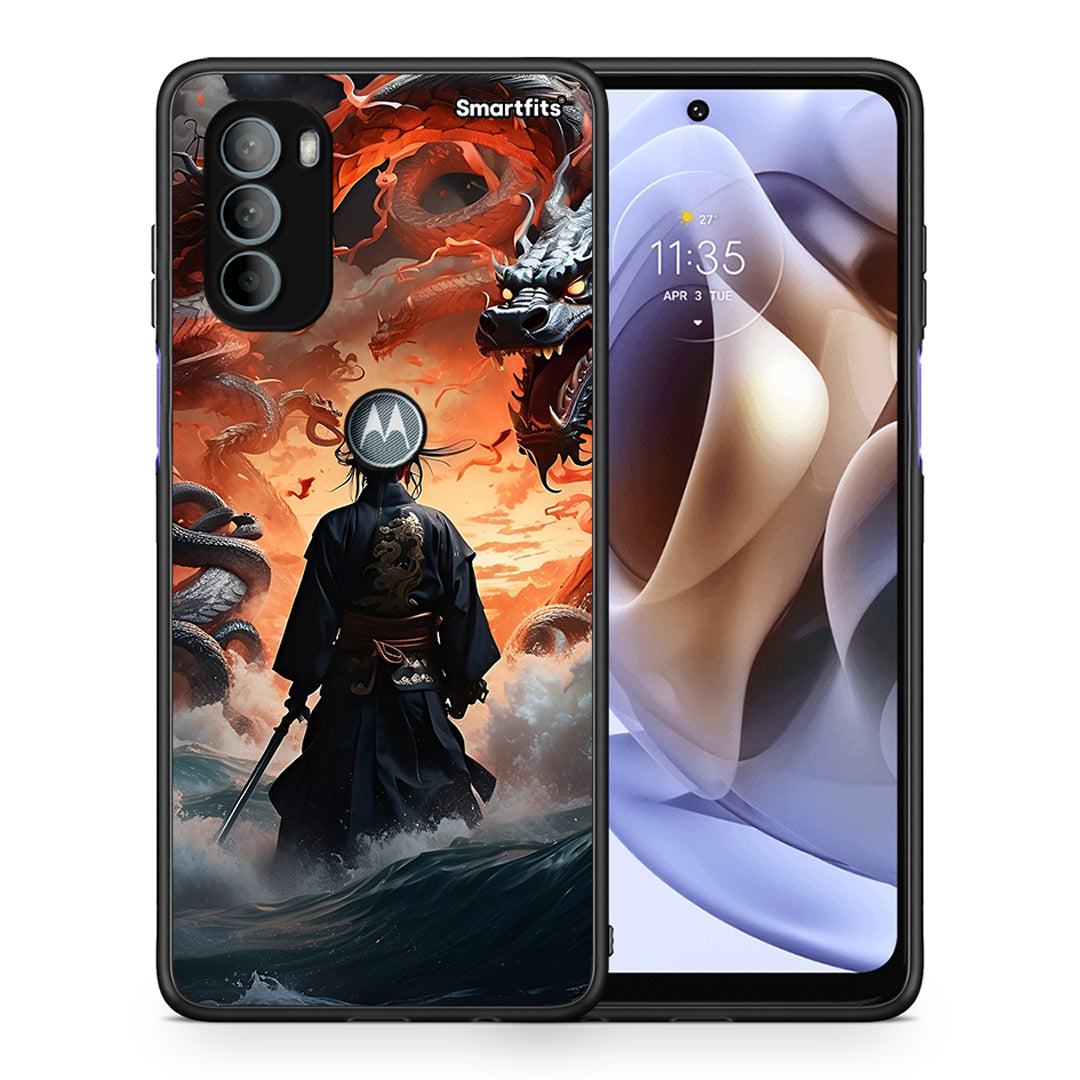 Θήκη Motorola Moto G31 Dragons Fight από τη Smartfits με σχέδιο στο πίσω μέρος και μαύρο περίβλημα | Motorola Moto G31 Dragons Fight case with colorful back and black bezels