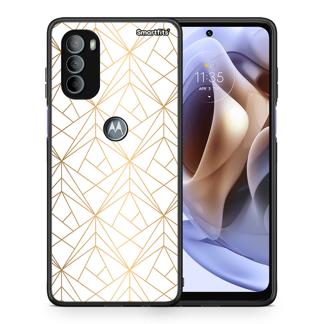 Θήκη Motorola Moto G31 Luxury White Geometric από τη Smartfits με σχέδιο στο πίσω μέρος και μαύρο περίβλημα | Motorola Moto G31 Luxury White Geometric case with colorful back and black bezels