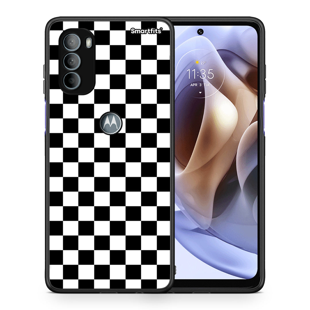 Θήκη Motorola Moto G31 Squares Geometric από τη Smartfits με σχέδιο στο πίσω μέρος και μαύρο περίβλημα | Motorola Moto G31 Squares Geometric case with colorful back and black bezels