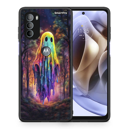 Θήκη Motorola Moto G31 Halloween Ghost από τη Smartfits με σχέδιο στο πίσω μέρος και μαύρο περίβλημα | Motorola Moto G31 Halloween Ghost case with colorful back and black bezels