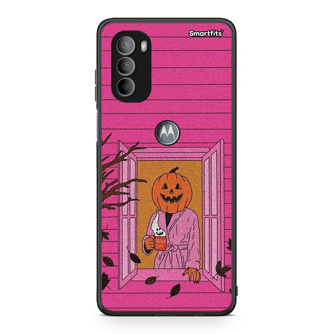 Motorola Moto G31 Halloween Pumpkin Lady Θήκη από τη Smartfits με σχέδιο στο πίσω μέρος και μαύρο περίβλημα | Smartphone case with colorful back and black bezels by Smartfits