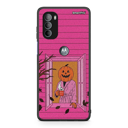 Motorola Moto G31 Halloween Pumpkin Lady Θήκη από τη Smartfits με σχέδιο στο πίσω μέρος και μαύρο περίβλημα | Smartphone case with colorful back and black bezels by Smartfits