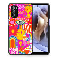 Thumbnail for Θήκη Motorola Moto G31 Hippie Love από τη Smartfits με σχέδιο στο πίσω μέρος και μαύρο περίβλημα | Motorola Moto G31 Hippie Love case with colorful back and black bezels