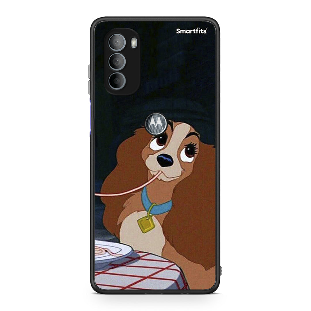 Motorola Moto G31 Lady And Tramp 2 Θήκη Αγίου Βαλεντίνου από τη Smartfits με σχέδιο στο πίσω μέρος και μαύρο περίβλημα | Smartphone case with colorful back and black bezels by Smartfits