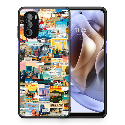 Θήκη Motorola Moto G31 Live To Travel από τη Smartfits με σχέδιο στο πίσω μέρος και μαύρο περίβλημα | Motorola Moto G31 Live To Travel case with colorful back and black bezels