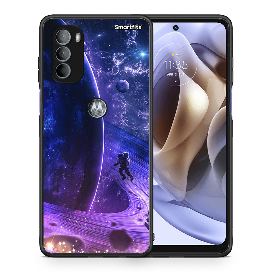 Θήκη Motorola Moto G31 Lost Astronaut από τη Smartfits με σχέδιο στο πίσω μέρος και μαύρο περίβλημα | Motorola Moto G31 Lost Astronaut case with colorful back and black bezels