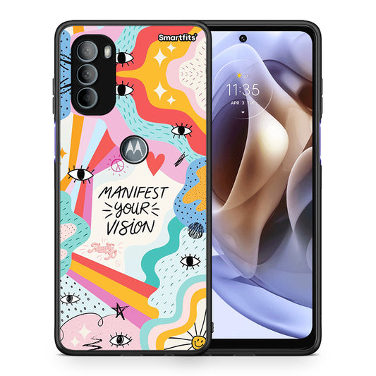 Θήκη Motorola Moto G31 Manifest Your Vision από τη Smartfits με σχέδιο στο πίσω μέρος και μαύρο περίβλημα | Motorola Moto G31 Manifest Your Vision case with colorful back and black bezels