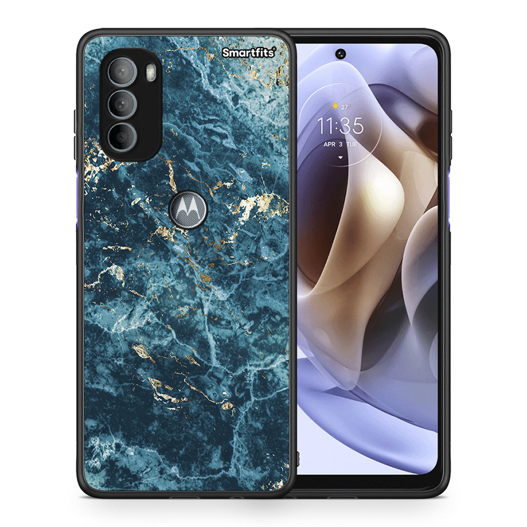 Θήκη Motorola Moto G31 Marble Blue από τη Smartfits με σχέδιο στο πίσω μέρος και μαύρο περίβλημα | Motorola Moto G31 Marble Blue case with colorful back and black bezels