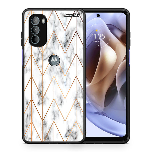 Θήκη Motorola Moto G31 Gold Geometric Marble από τη Smartfits με σχέδιο στο πίσω μέρος και μαύρο περίβλημα | Motorola Moto G31 Gold Geometric Marble case with colorful back and black bezels