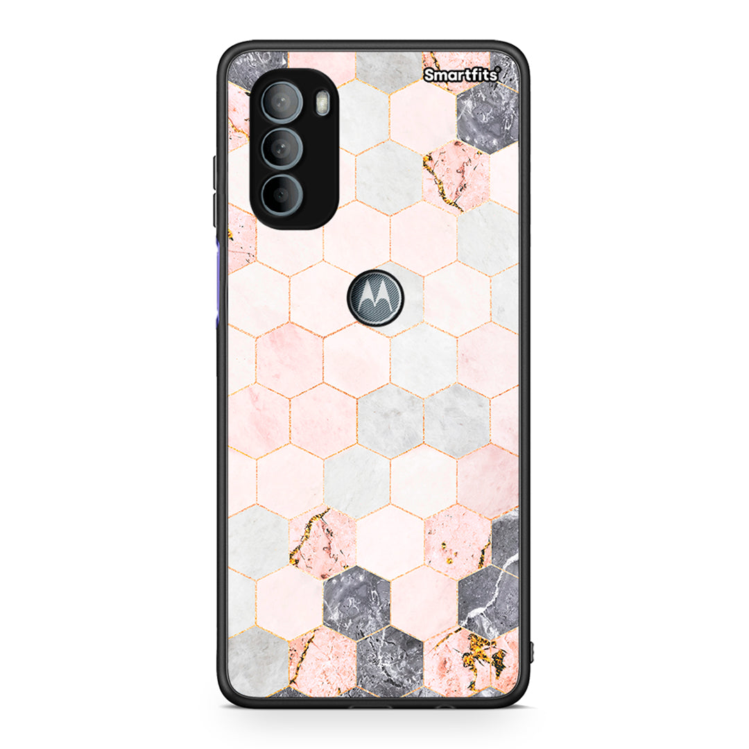 4 - Motorola Moto G31 Hexagon Pink Marble case, cover, bumper