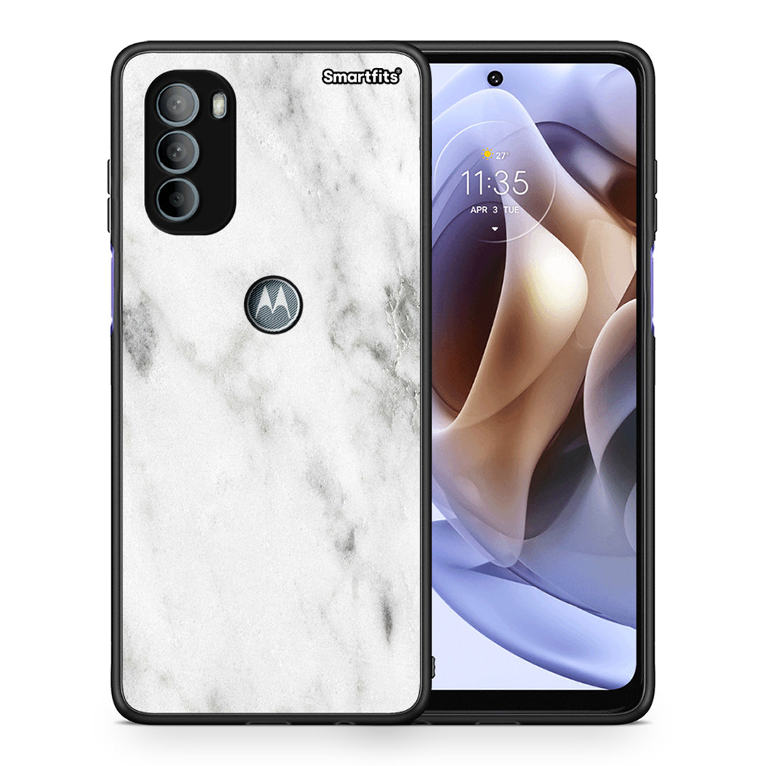 Θήκη Motorola Moto G31 White Marble από τη Smartfits με σχέδιο στο πίσω μέρος και μαύρο περίβλημα | Motorola Moto G31 White Marble case with colorful back and black bezels