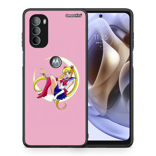 Θήκη Motorola Moto G31 Moon Girl από τη Smartfits με σχέδιο στο πίσω μέρος και μαύρο περίβλημα | Motorola Moto G31 Moon Girl case with colorful back and black bezels
