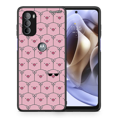 Θήκη Motorola Moto G31 Pig Glasses από τη Smartfits με σχέδιο στο πίσω μέρος και μαύρο περίβλημα | Motorola Moto G31 Pig Glasses case with colorful back and black bezels