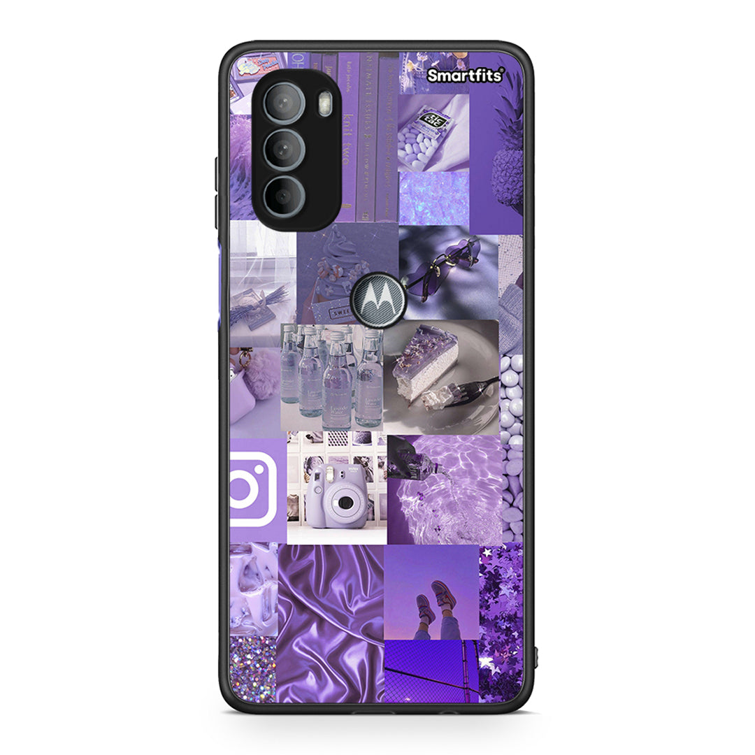 Motorola Moto G31 Purple Aesthetic Collage θήκη από τη Smartfits με σχέδιο στο πίσω μέρος και μαύρο περίβλημα | Smartphone case with colorful back and black bezels by Smartfits