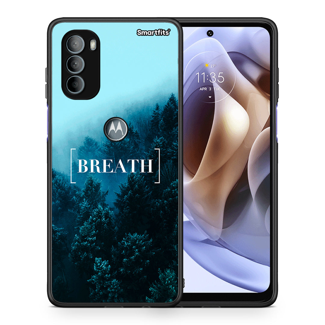 Θήκη Motorola Moto G31 Breath Quote από τη Smartfits με σχέδιο στο πίσω μέρος και μαύρο περίβλημα | Motorola Moto G31 Breath Quote case with colorful back and black bezels
