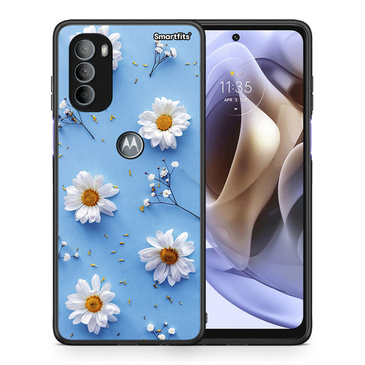 Θήκη Motorola Moto G31 Real Daisies από τη Smartfits με σχέδιο στο πίσω μέρος και μαύρο περίβλημα | Motorola Moto G31 Real Daisies case with colorful back and black bezels