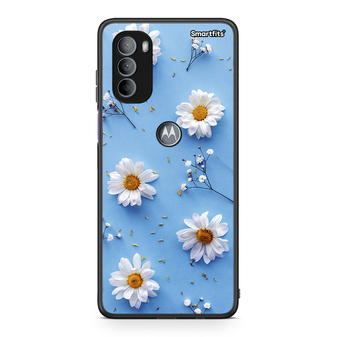 Motorola Moto G31 Real Daisies θήκη από τη Smartfits με σχέδιο στο πίσω μέρος και μαύρο περίβλημα | Smartphone case with colorful back and black bezels by Smartfits