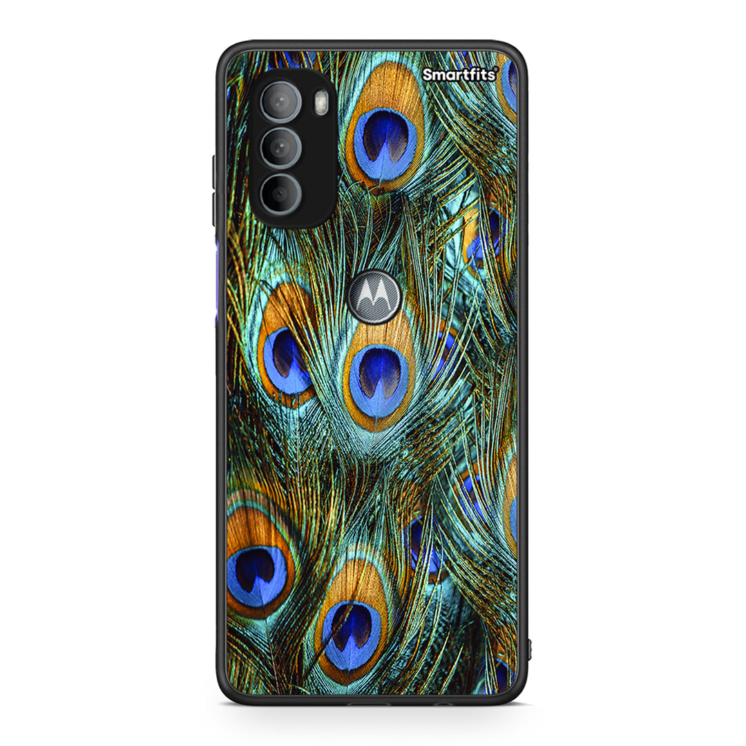 Motorola Moto G31 Real Peacock Feathers θήκη από τη Smartfits με σχέδιο στο πίσω μέρος και μαύρο περίβλημα | Smartphone case with colorful back and black bezels by Smartfits