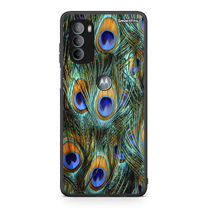 Motorola Moto G31 Real Peacock Feathers θήκη από τη Smartfits με σχέδιο στο πίσω μέρος και μαύρο περίβλημα | Smartphone case with colorful back and black bezels by Smartfits