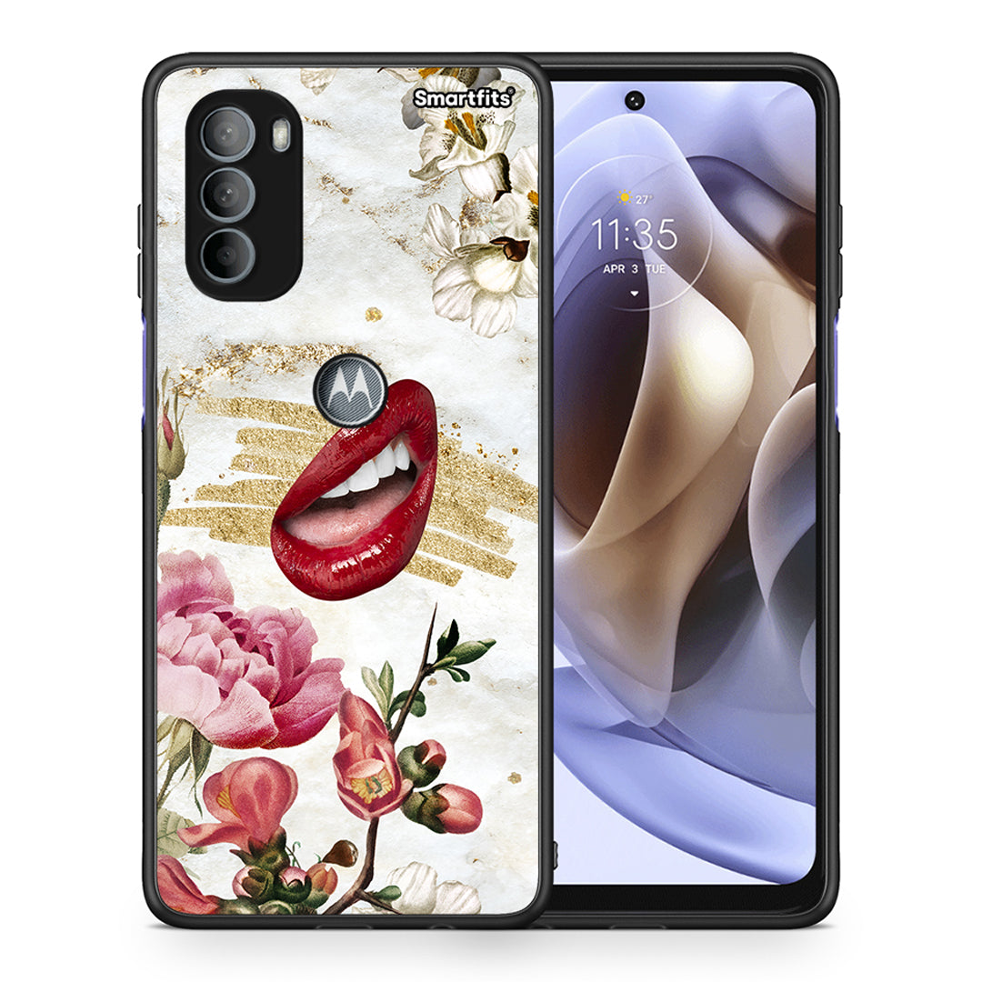 Θήκη Motorola Moto G31 Red Lips από τη Smartfits με σχέδιο στο πίσω μέρος και μαύρο περίβλημα | Motorola Moto G31 Red Lips case with colorful back and black bezels