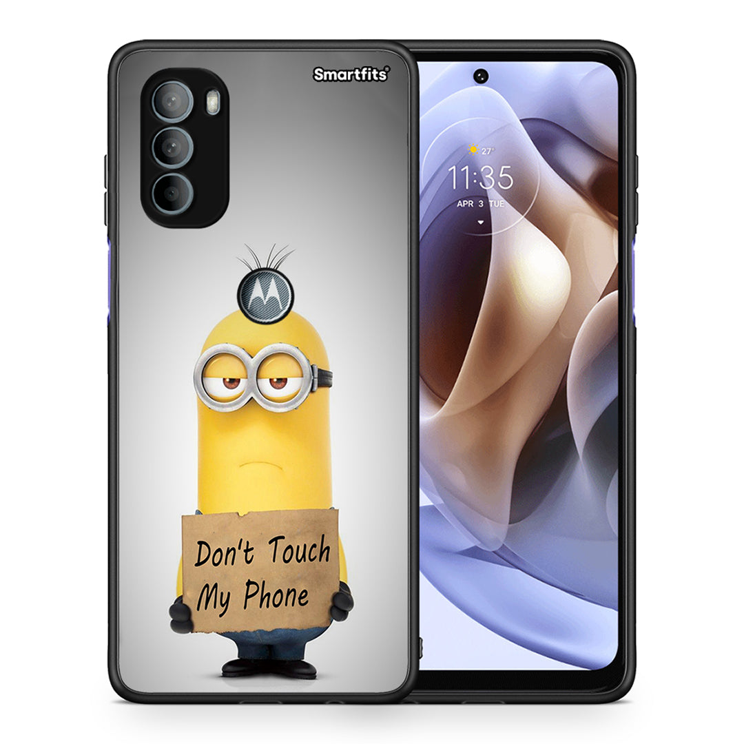 Θήκη Motorola Moto G31 Minion Text από τη Smartfits με σχέδιο στο πίσω μέρος και μαύρο περίβλημα | Motorola Moto G31 Minion Text case with colorful back and black bezels