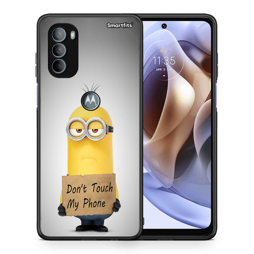 Θήκη Motorola Moto G31 Minion Text από τη Smartfits με σχέδιο στο πίσω μέρος και μαύρο περίβλημα | Motorola Moto G31 Minion Text case with colorful back and black bezels