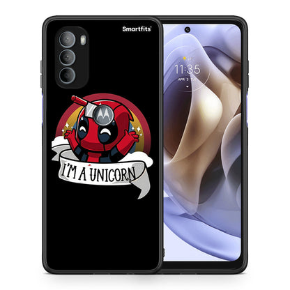Θήκη Motorola Moto G31 Unicorn Deadpool από τη Smartfits με σχέδιο στο πίσω μέρος και μαύρο περίβλημα | Motorola Moto G31 Unicorn Deadpool case with colorful back and black bezels