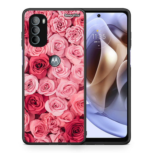 Θήκη Motorola Moto G31 RoseGarden Valentine από τη Smartfits με σχέδιο στο πίσω μέρος και μαύρο περίβλημα | Motorola Moto G31 RoseGarden Valentine case with colorful back and black bezels