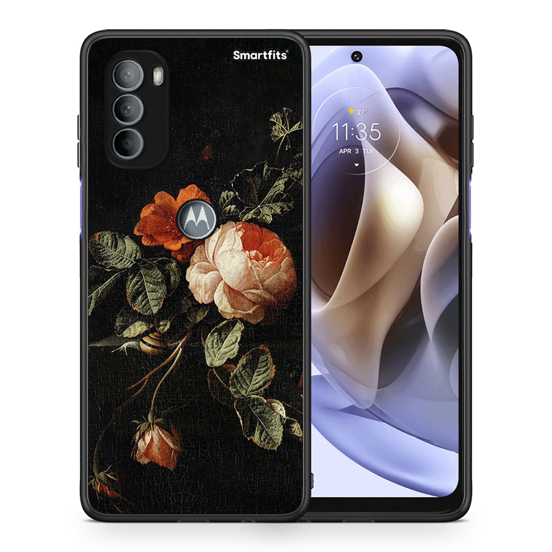 Θήκη Motorola Moto G31 Vintage Roses από τη Smartfits με σχέδιο στο πίσω μέρος και μαύρο περίβλημα | Motorola Moto G31 Vintage Roses case with colorful back and black bezels
