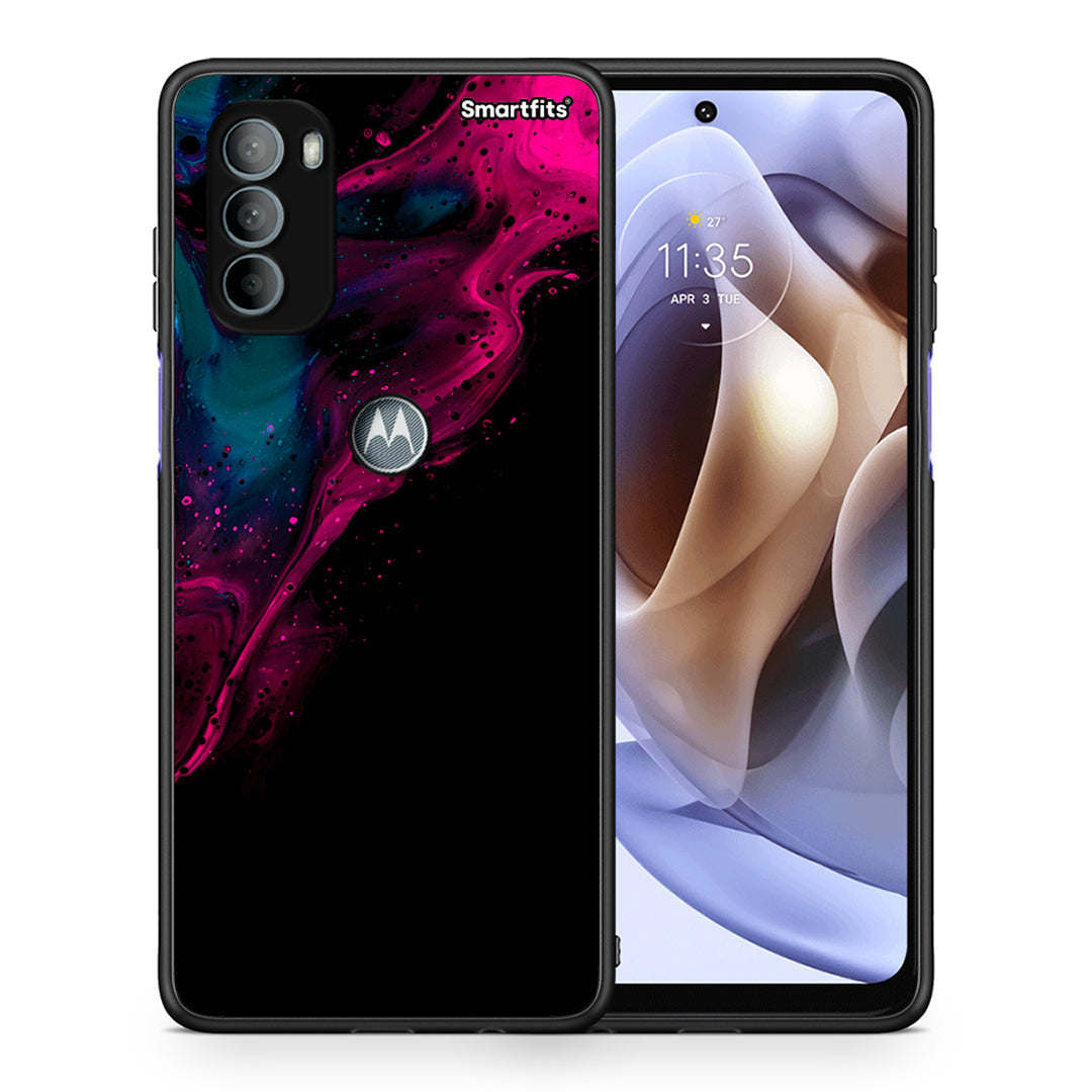 Θήκη Motorola Moto G31 Pink Black Watercolor από τη Smartfits με σχέδιο στο πίσω μέρος και μαύρο περίβλημα | Motorola Moto G31 Pink Black Watercolor case with colorful back and black bezels