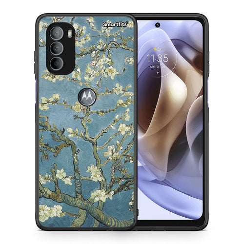 Θήκη Motorola Moto G31 White Blossoms από τη Smartfits με σχέδιο στο πίσω μέρος και μαύρο περίβλημα | Motorola Moto G31 White Blossoms case with colorful back and black bezels