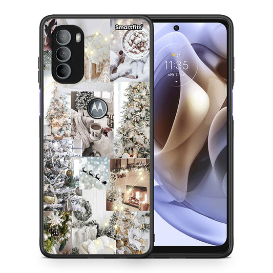 Θήκη Motorola Moto G31 White Christmas από τη Smartfits με σχέδιο στο πίσω μέρος και μαύρο περίβλημα | Motorola Moto G31 White Christmas case with colorful back and black bezels