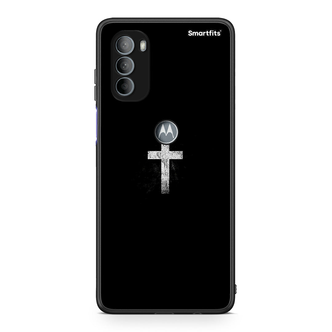 Motorola Moto G31 White Cross θήκη από τη Smartfits με σχέδιο στο πίσω μέρος και μαύρο περίβλημα | Smartphone case with colorful back and black bezels by Smartfits