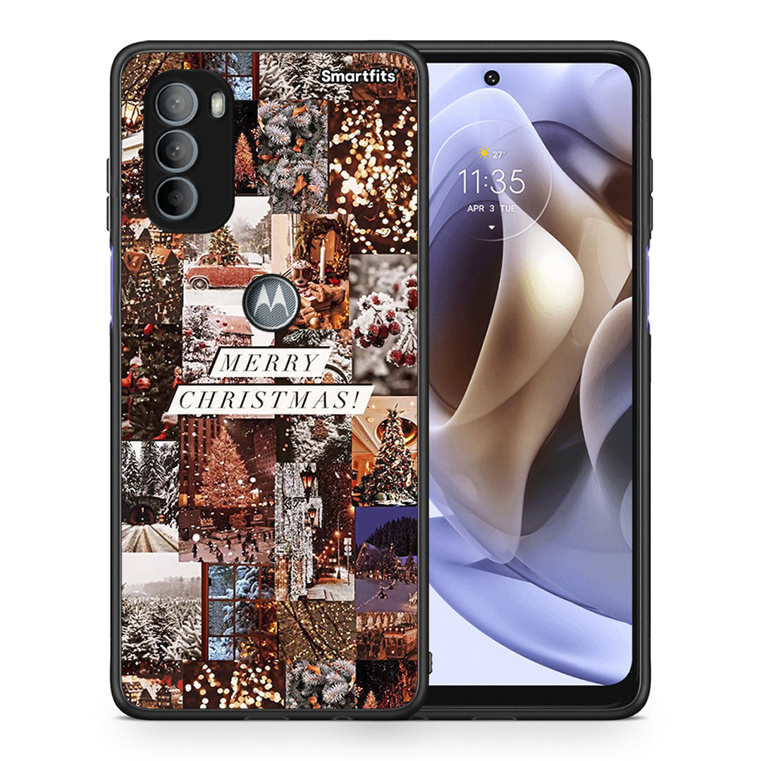 Θήκη Motorola Moto G31 Xmas Collage από τη Smartfits με σχέδιο στο πίσω μέρος και μαύρο περίβλημα | Motorola Moto G31 Xmas Collage case with colorful back and black bezels