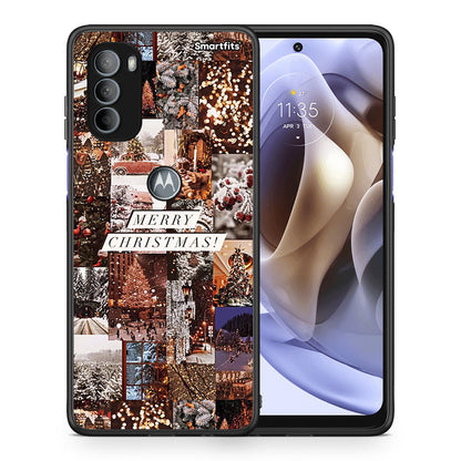 Θήκη Motorola Moto G31 Xmas Collage από τη Smartfits με σχέδιο στο πίσω μέρος και μαύρο περίβλημα | Motorola Moto G31 Xmas Collage case with colorful back and black bezels