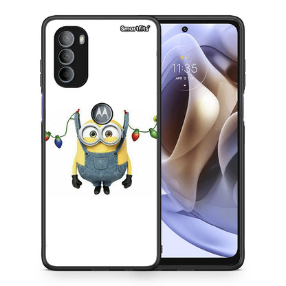 Θήκη Motorola Moto G31 Xmas Minion Lights από τη Smartfits με σχέδιο στο πίσω μέρος και μαύρο περίβλημα | Motorola Moto G31 Xmas Minion Lights case with colorful back and black bezels