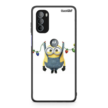 Motorola Moto G31 Xmas Minion Lights θήκη από τη Smartfits με σχέδιο στο πίσω μέρος και μαύρο περίβλημα | Smartphone case with colorful back and black bezels by Smartfits