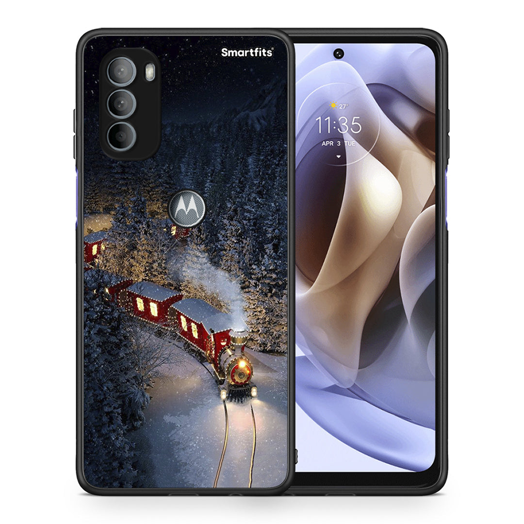 Θήκη Motorola Moto G31 Xmas Train από τη Smartfits με σχέδιο στο πίσω μέρος και μαύρο περίβλημα | Motorola Moto G31 Xmas Train case with colorful back and black bezels