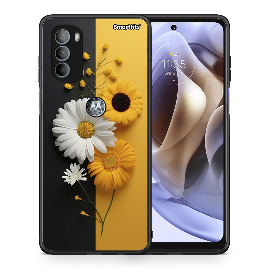 Θήκη Motorola Moto G31 Yellow Daisies από τη Smartfits με σχέδιο στο πίσω μέρος και μαύρο περίβλημα | Motorola Moto G31 Yellow Daisies case with colorful back and black bezels