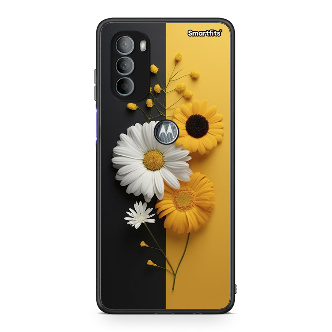 Motorola Moto G31 Yellow Daisies θήκη από τη Smartfits με σχέδιο στο πίσω μέρος και μαύρο περίβλημα | Smartphone case with colorful back and black bezels by Smartfits
